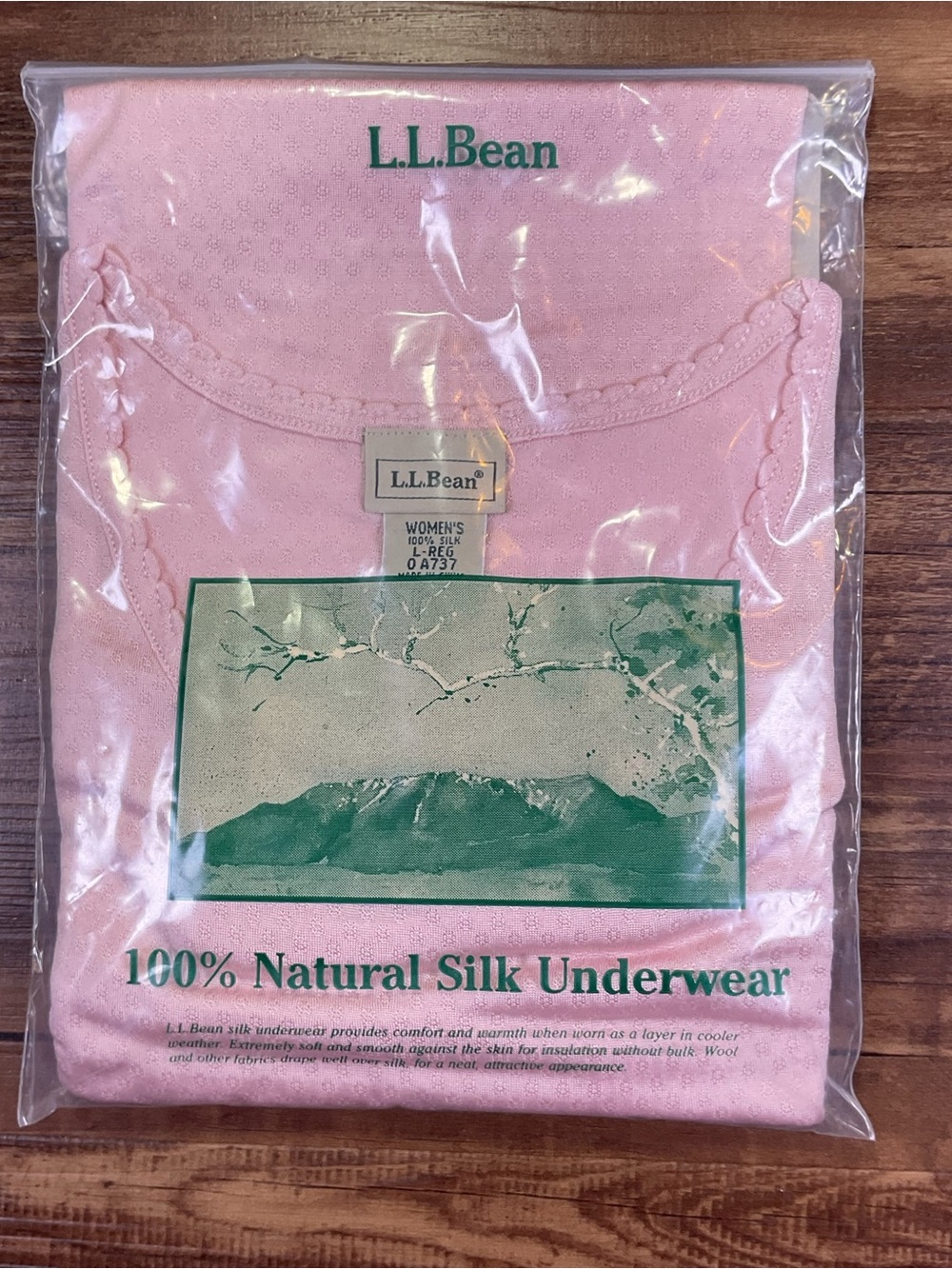 NWT Vtg LL Bean 100% Natural Silk Pointelle Top Sz L Pink Base Layer NOS